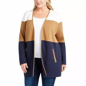 Charter Club Colorblock Open Front Pocket Cotton Cardigan Sweater - M Medium